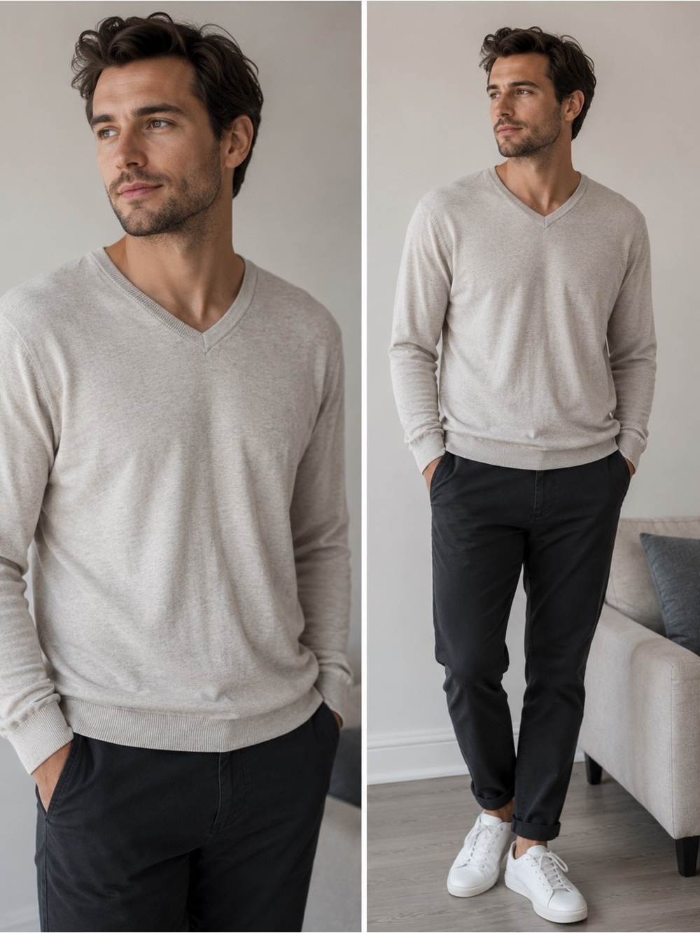 BROOKS BROTHERS Supima cotton v neck sweater oatmeal sz L
